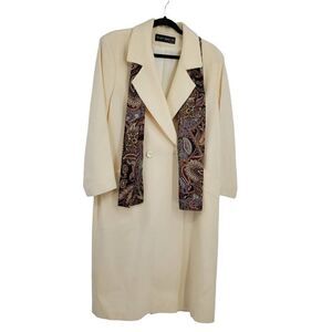 Vintage Wool Coat Long Double Breasted Trench Notched Lapel Vanilla Sz 12